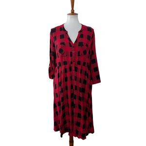 Torrid Womens Elbow Sleeve Plaid Button Up Dress Black Red Size 00 NEW